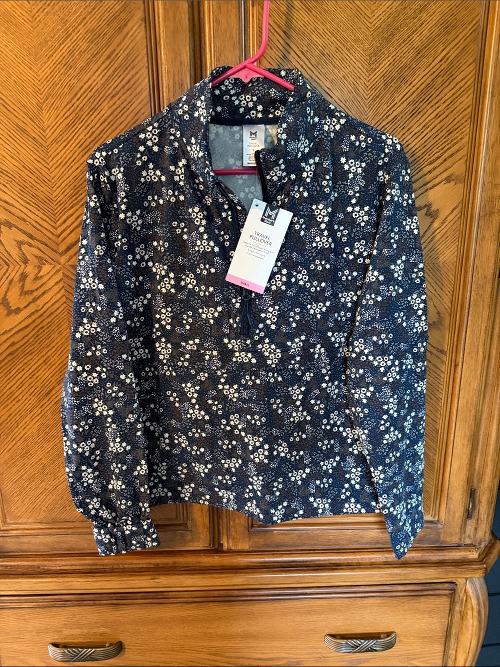 Members Mark Travel pullover Navy Floral Quarter-Zip Pullover Sweatshirt Small